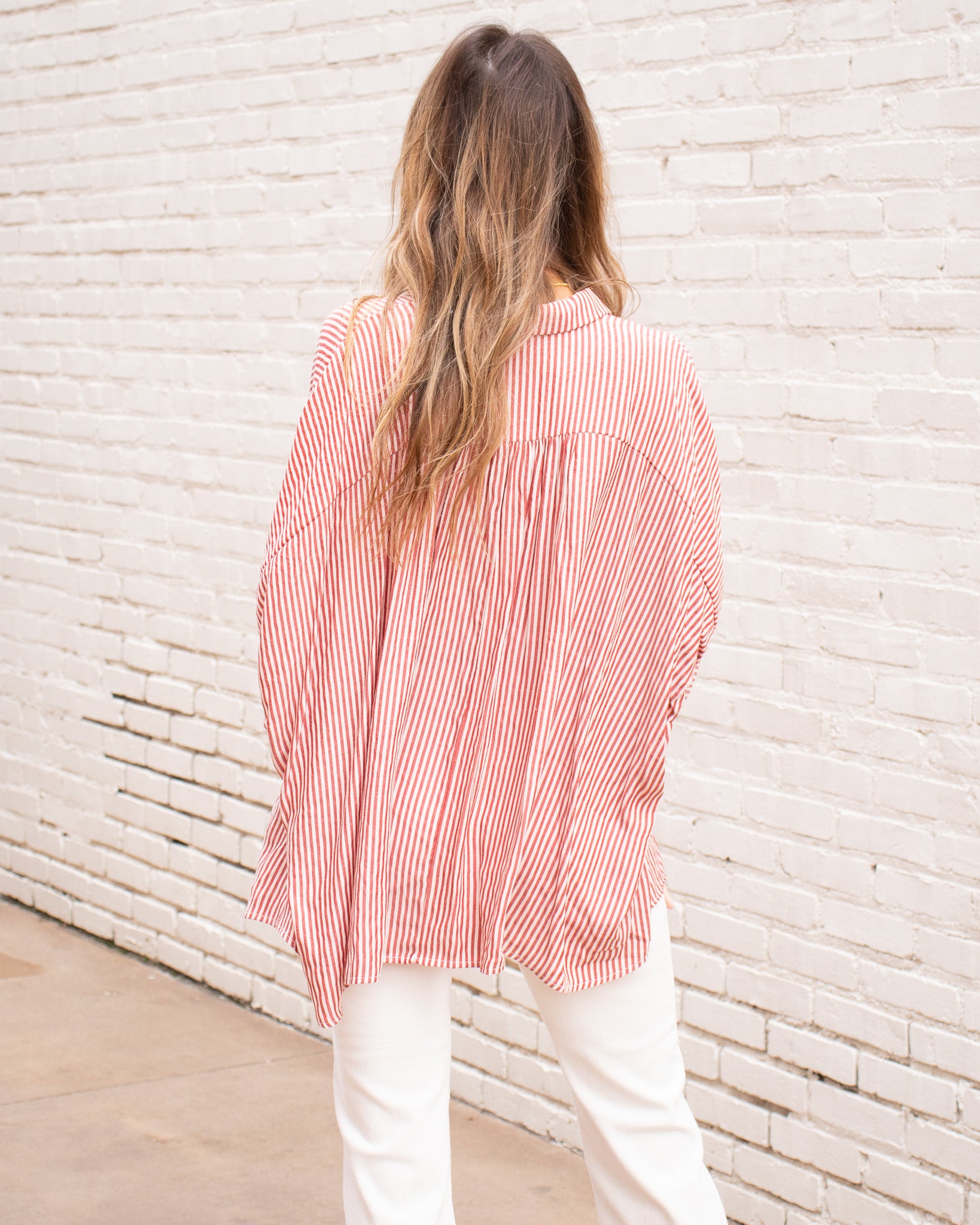 Striped Oversized Button Down - Red/White