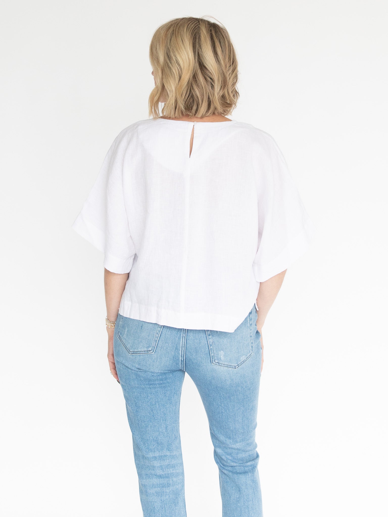 Linen Asymmetrical Hem Staple Top