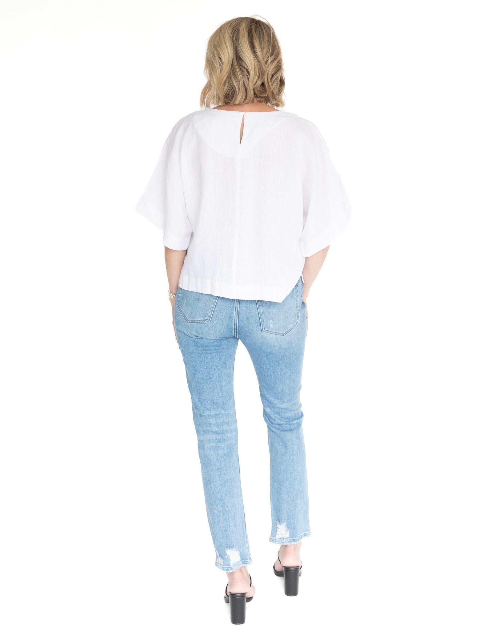 Linen Asymmetrical Hem Staple Top