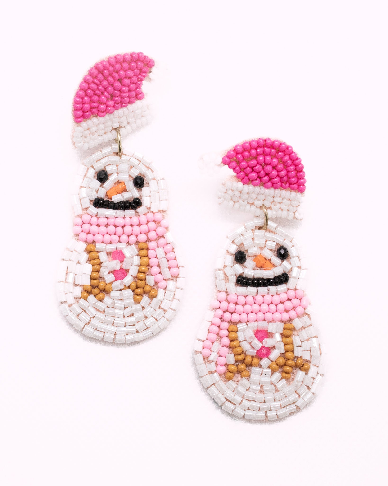 Frosty The Pink Snowman Beaded Earrings