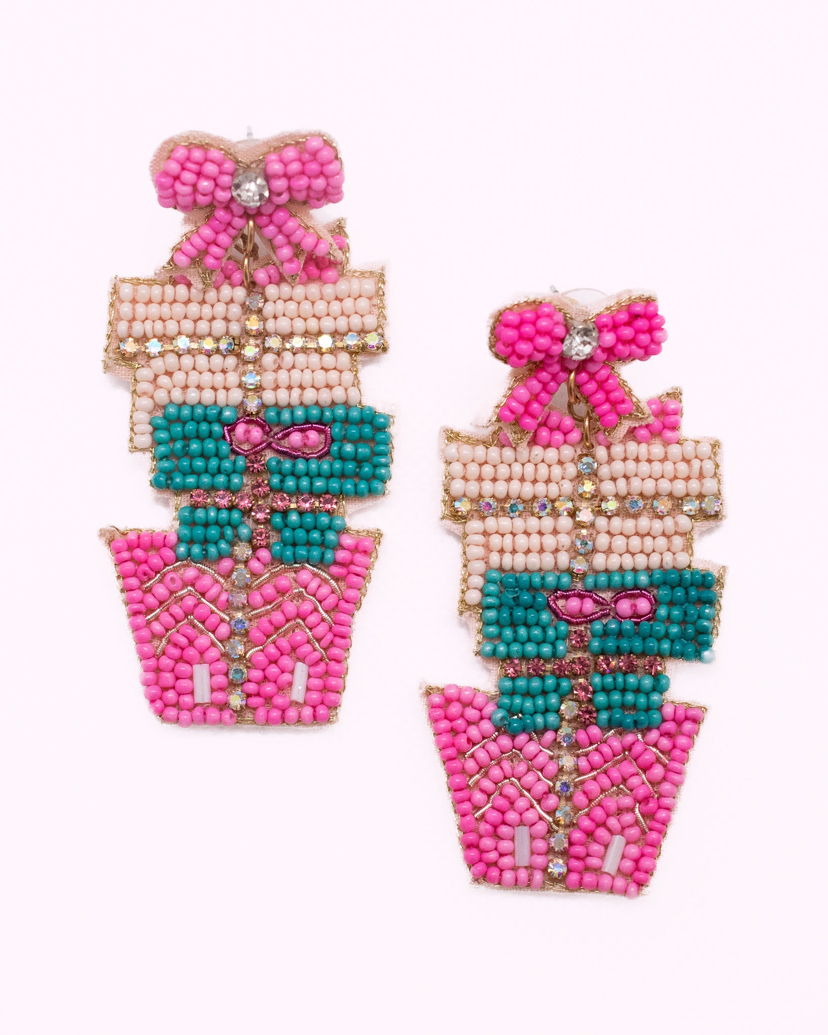 Pink Christmas Presents Beaded Earrings