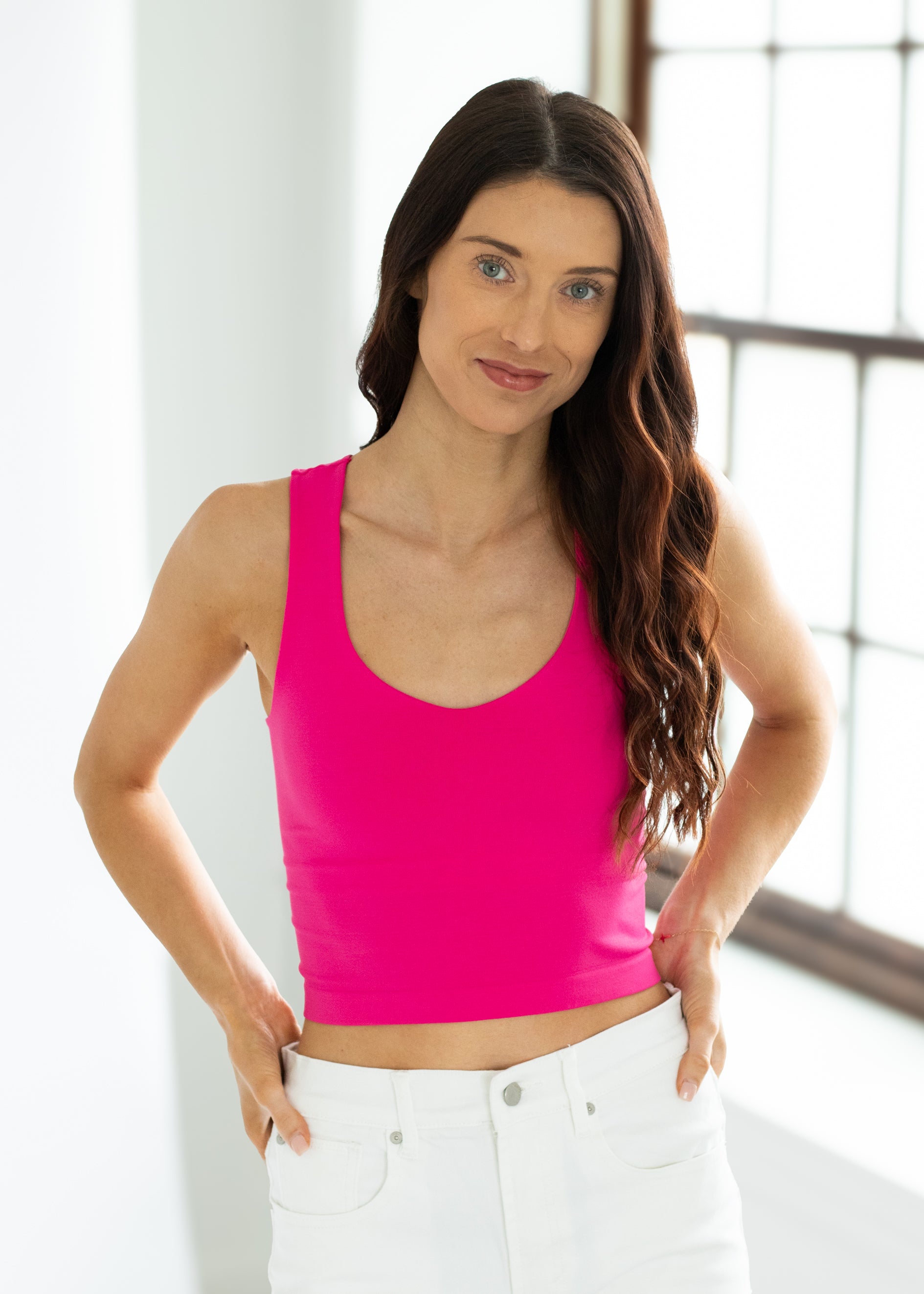 bright pink fitted tank