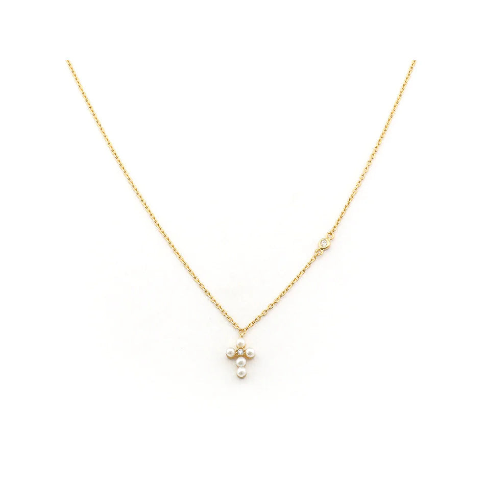 Small Pearl Cross Necklace