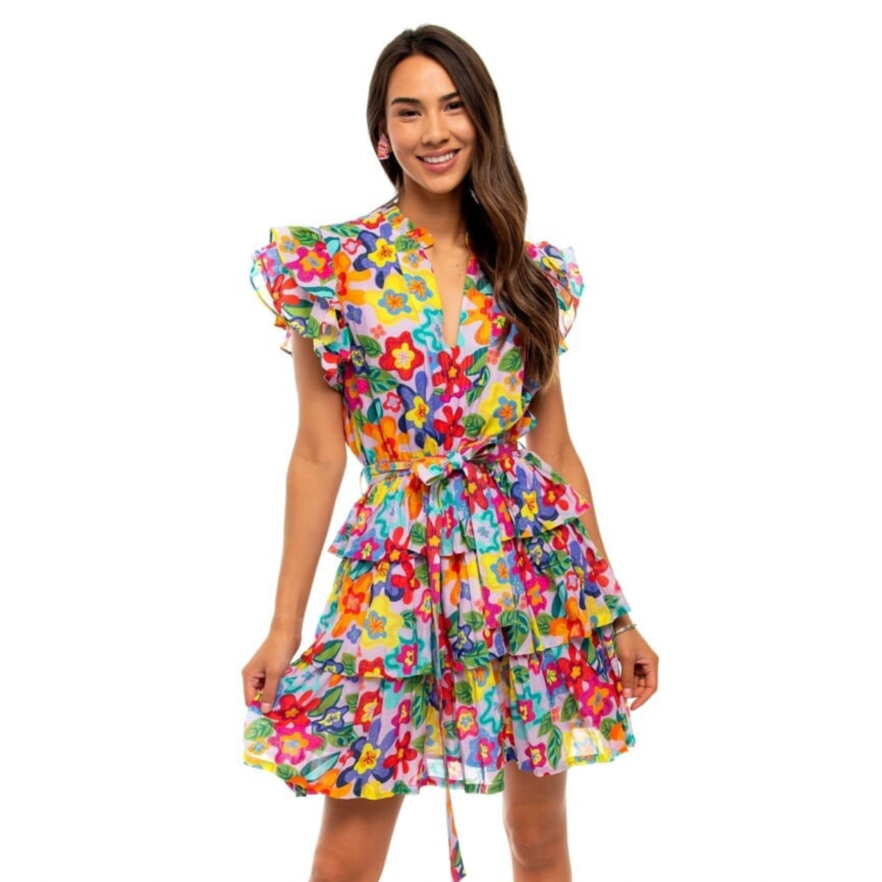 Ruffled Floral Orchid Dress