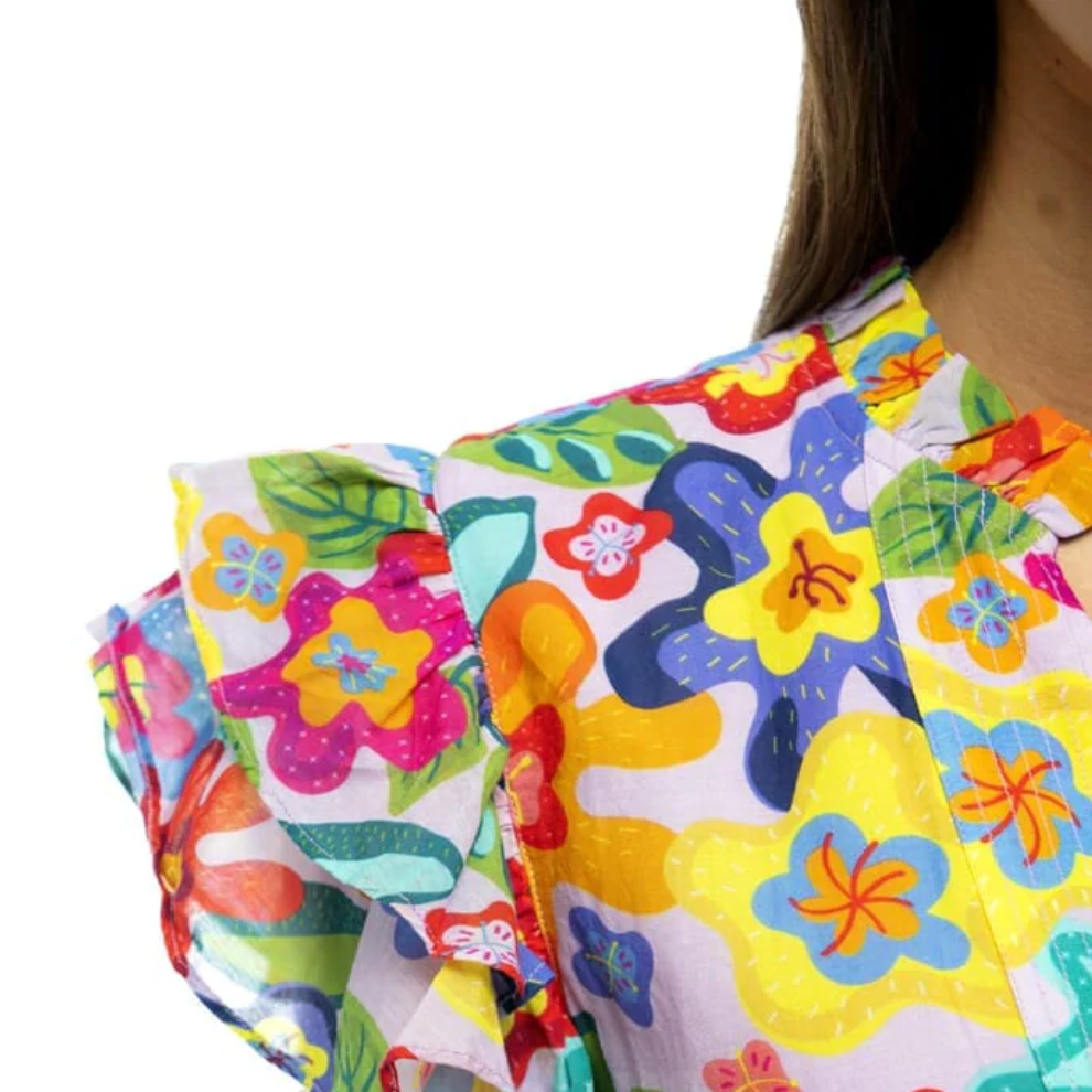 Ruffled Floral Orchid Dress