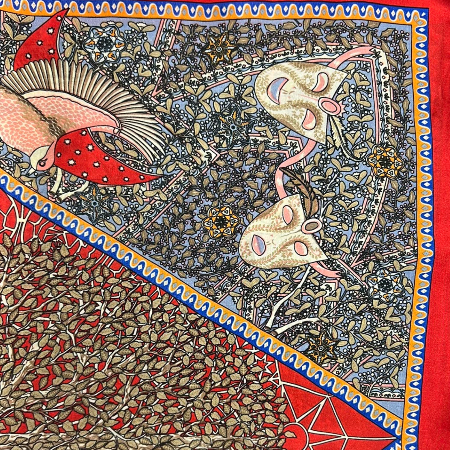 Red Multicolor Silk Scarf