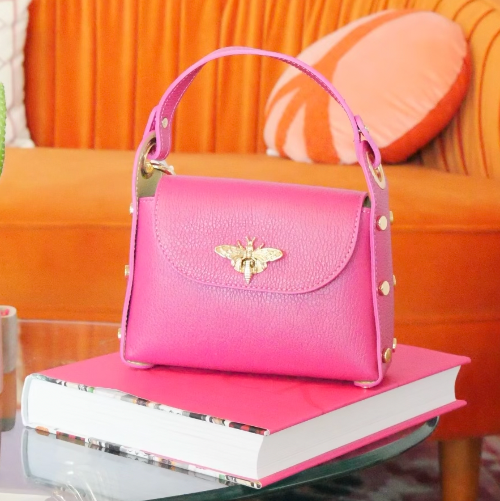Fuschia Leather Butterfly Handbag