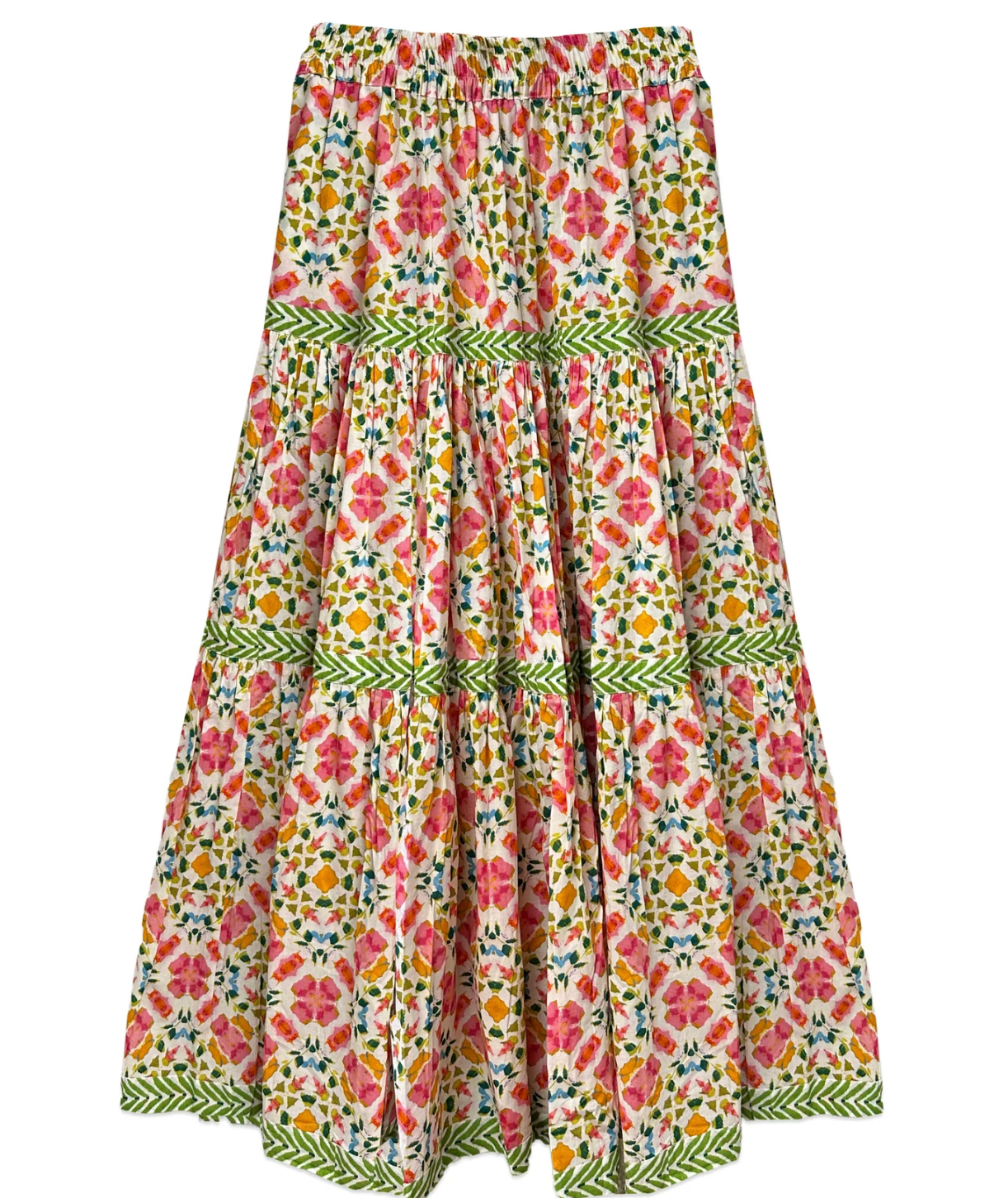 Floral patterned skirt with a white background
