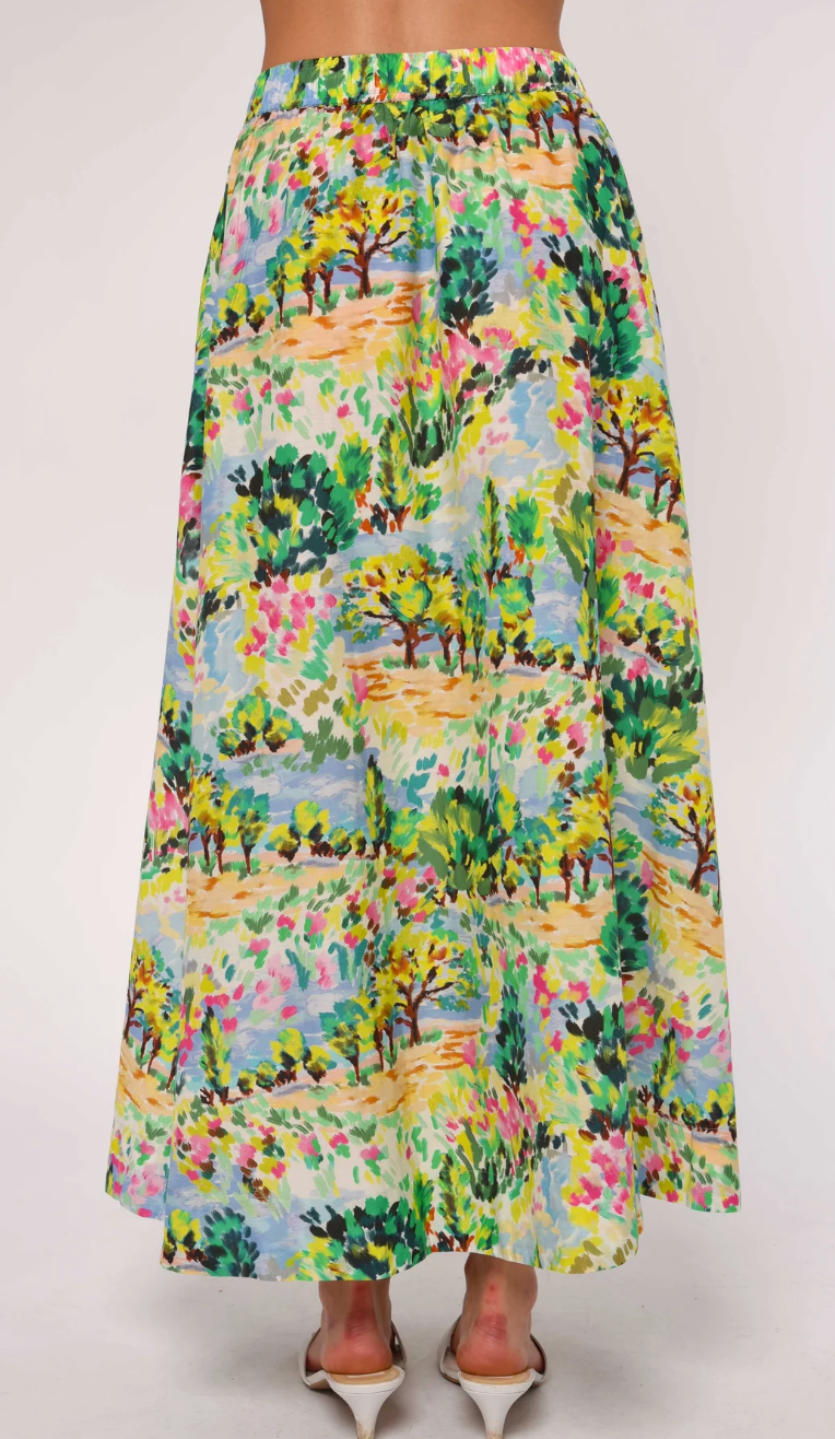 Colorful floral skirt with a white background