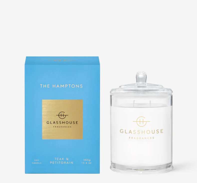 Glasshouse Fragrances candle and packaging on a white background