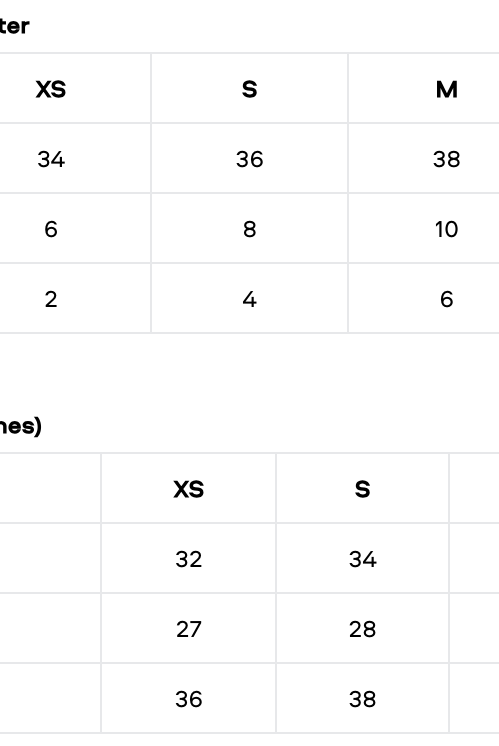 Size converter chart for EU, UK, and USA with corresponding measurements in inches.
