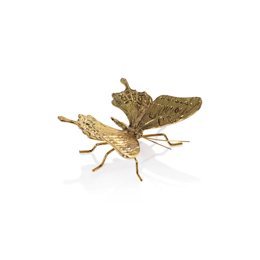 Gold butterfly-shaped brooch on a white background