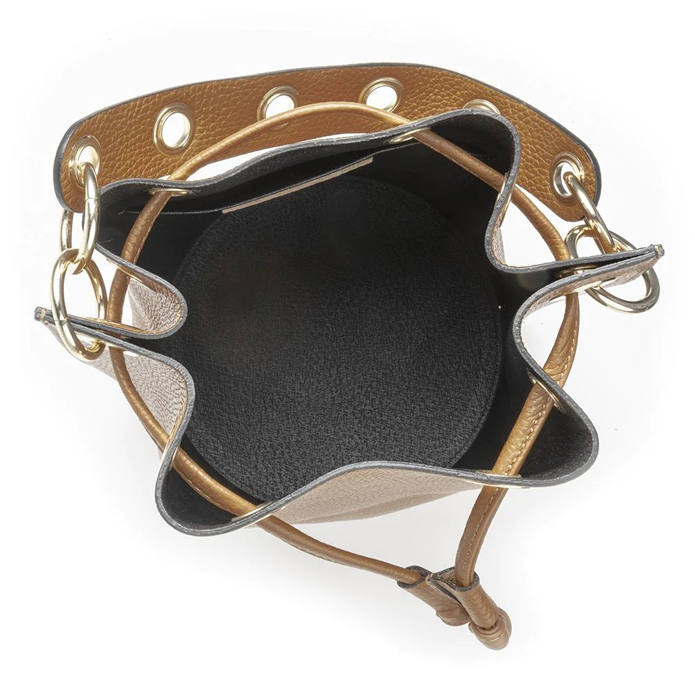 Beige Large Leather Bucket Bag