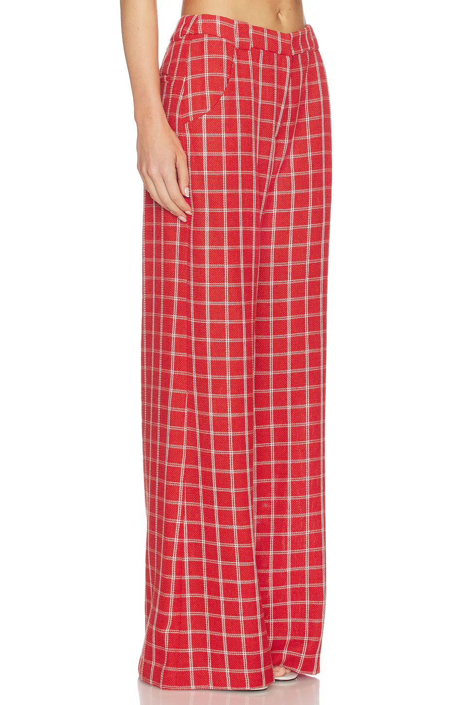 Red checkered pants on a white background