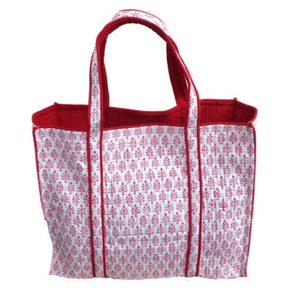 Rose Pink Printed Quilted Tote