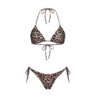 Leopard print bikini set on a white background