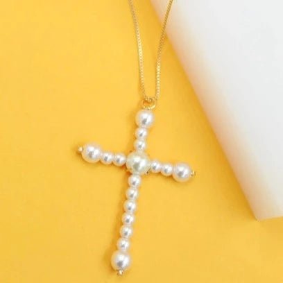 Gold Filled Pearl Cross Necklace