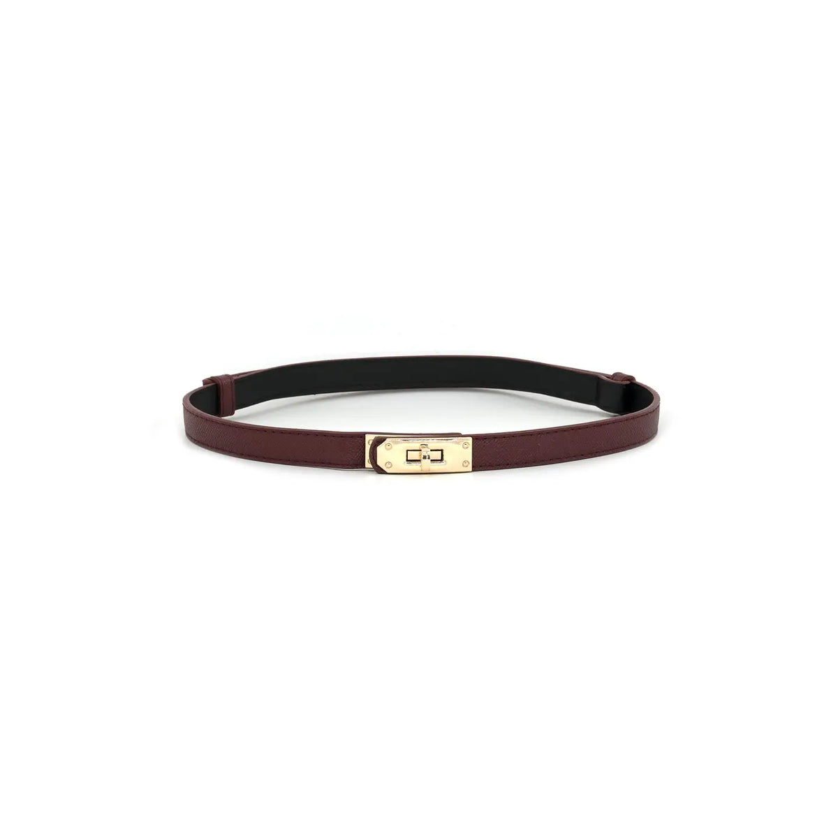 skinny burgundy faux leather gold lock belt