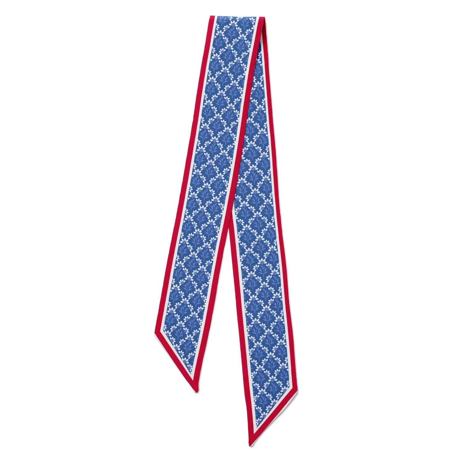 blue and red patterned scarf on a white background
