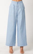Light blue wide-leg pants on a white background