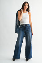 dark wash wide leg jeans