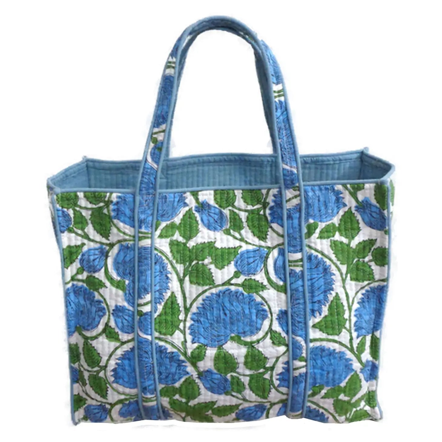 Aqua Printed Quilted Tote