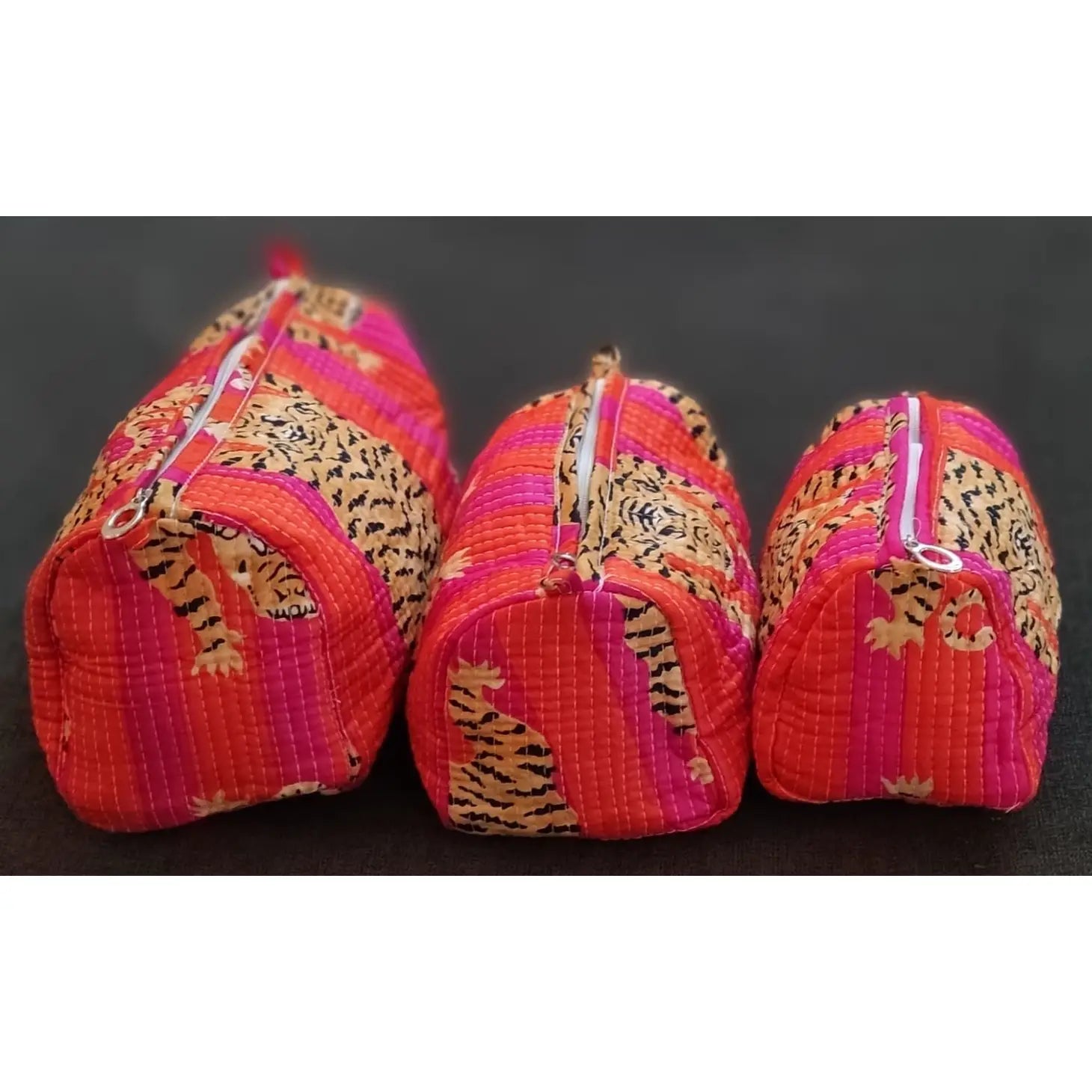 Striped Leopard Print Quilted Cosmetic Bag