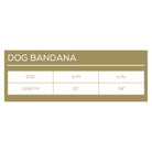 Dog bandana size chart with S/M and L/XL options on a white background