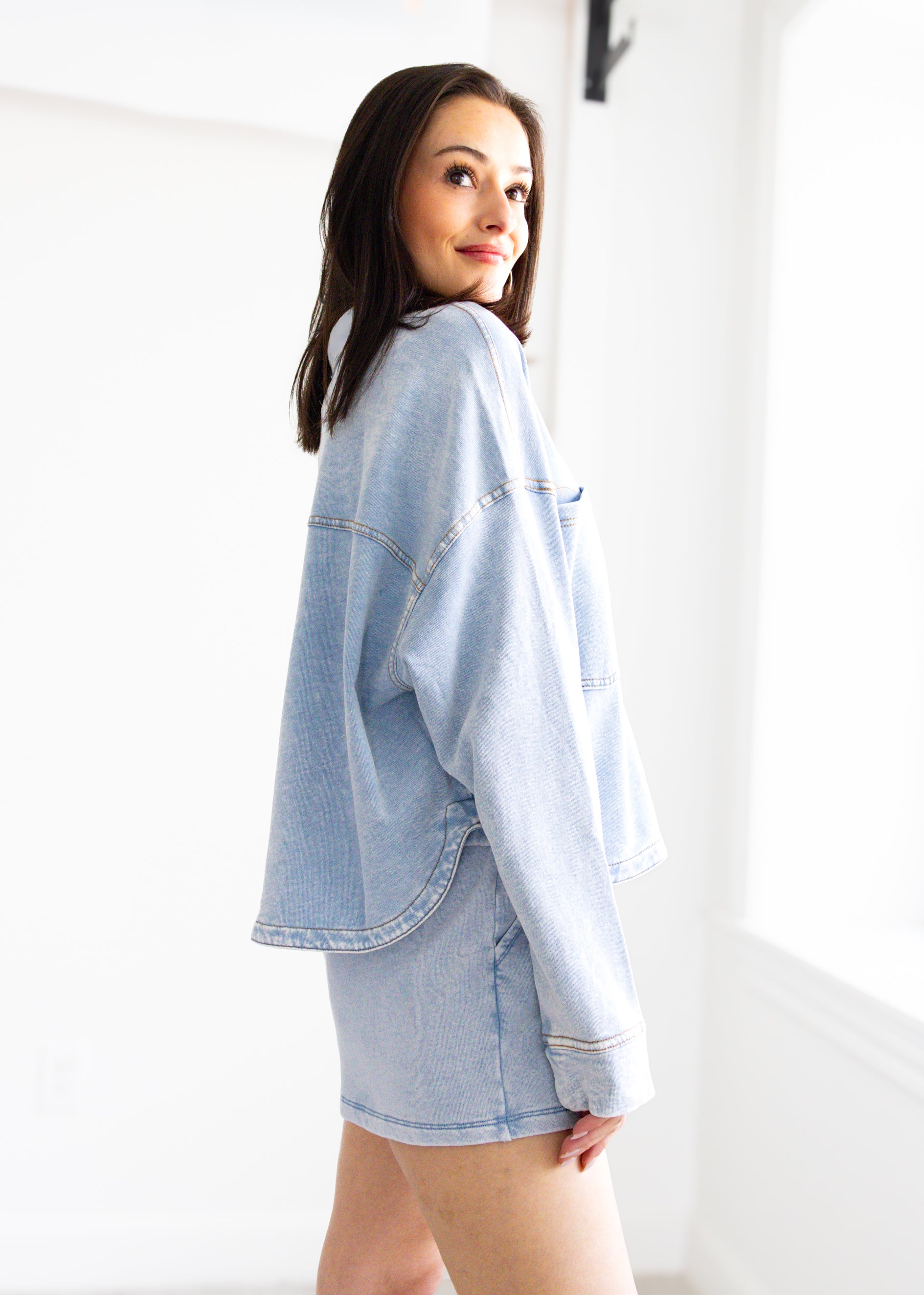 Z Supply All Day Cropped Knit Denim Jacket - Washed Indigo – MAC