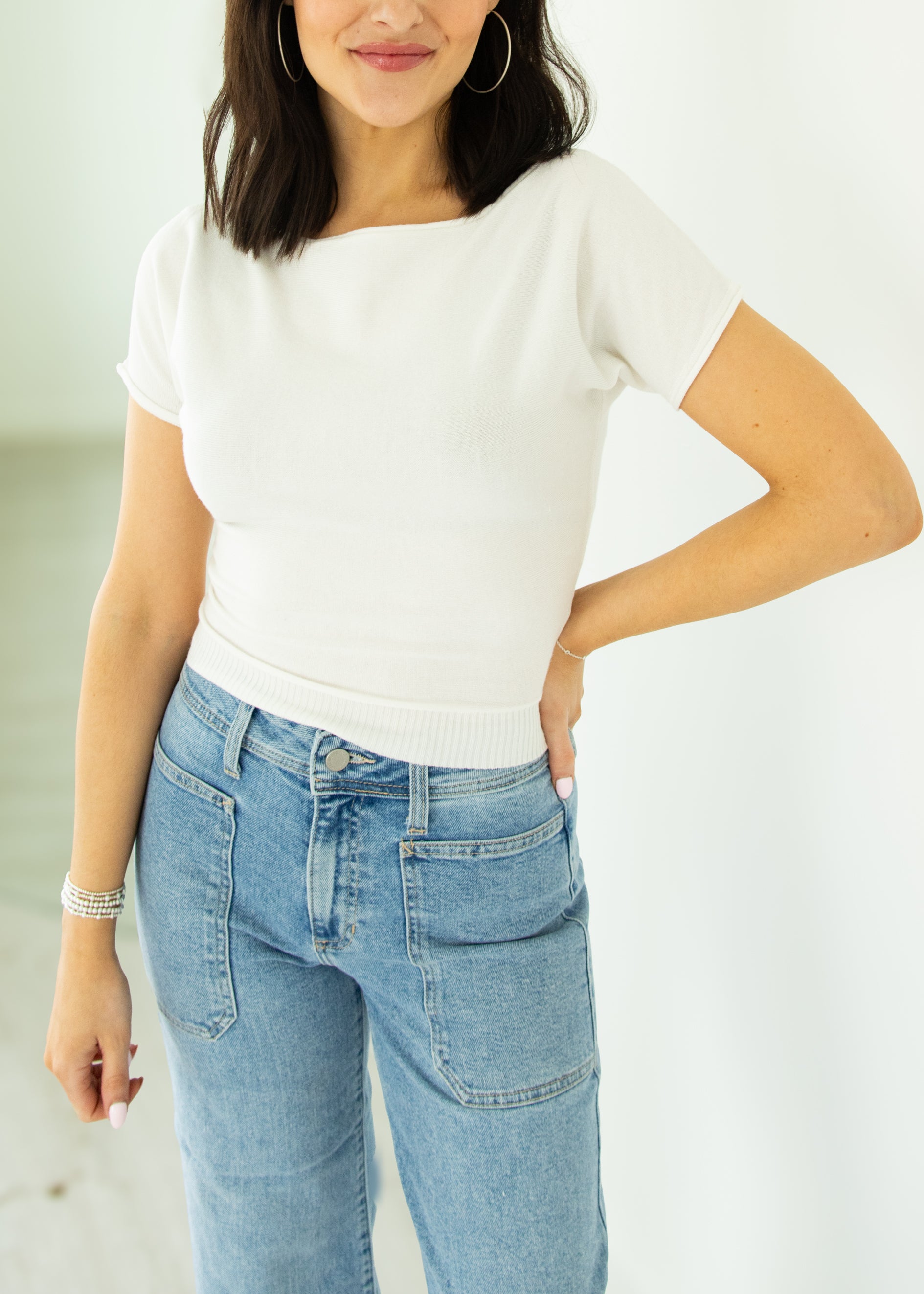 white fitted top