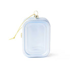 A light blue rectangular hard case with rounded corners, featuring a gold hanging loop and a delicate gold chain at the top, set against a plain white background.