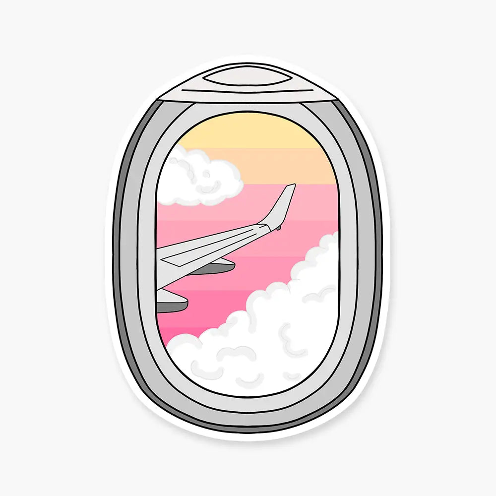 Airplane Window Pink Sky Sticker