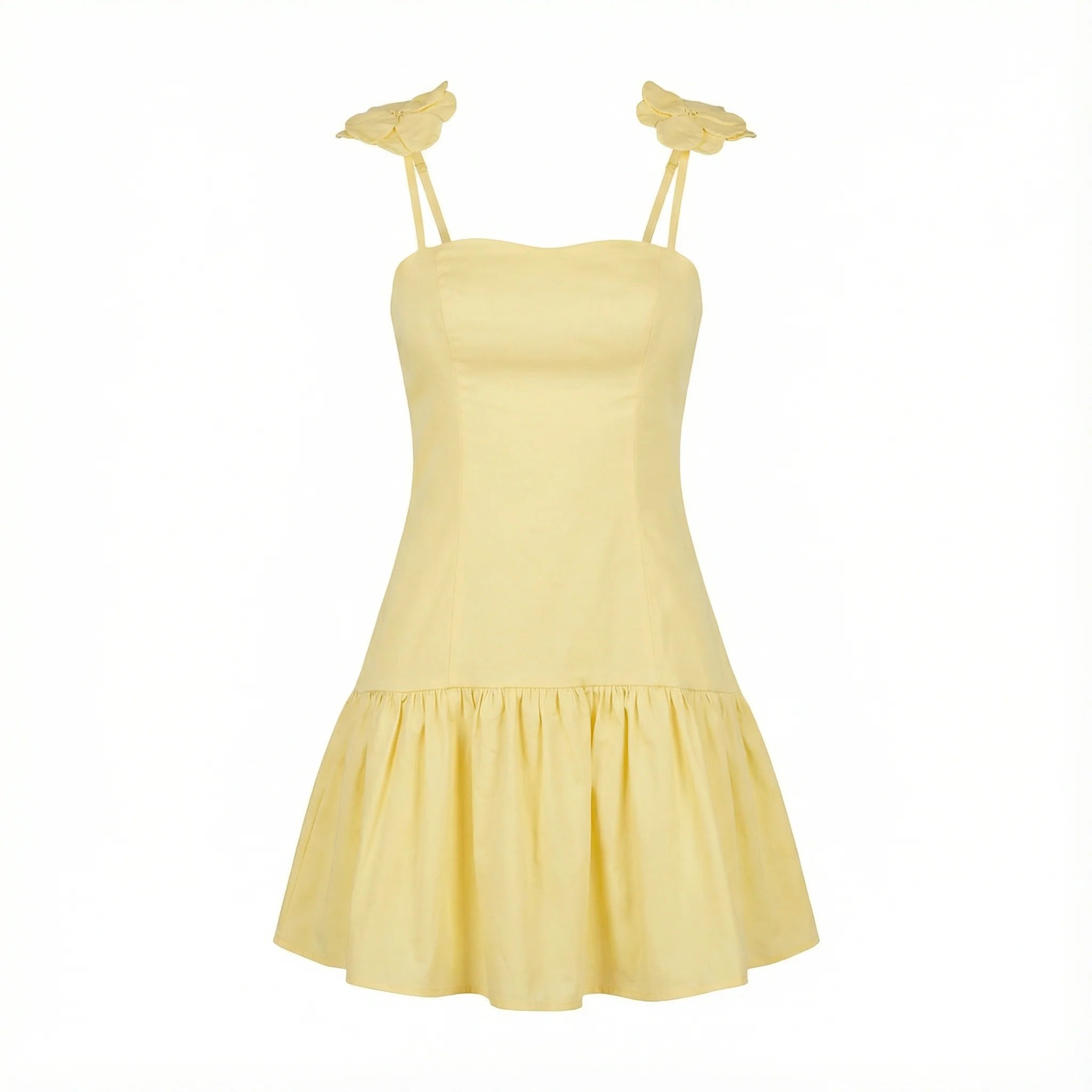 Yellow dress with thin straps on a white background