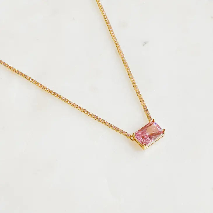 Precious Pendant Tennis Necklace - Pink