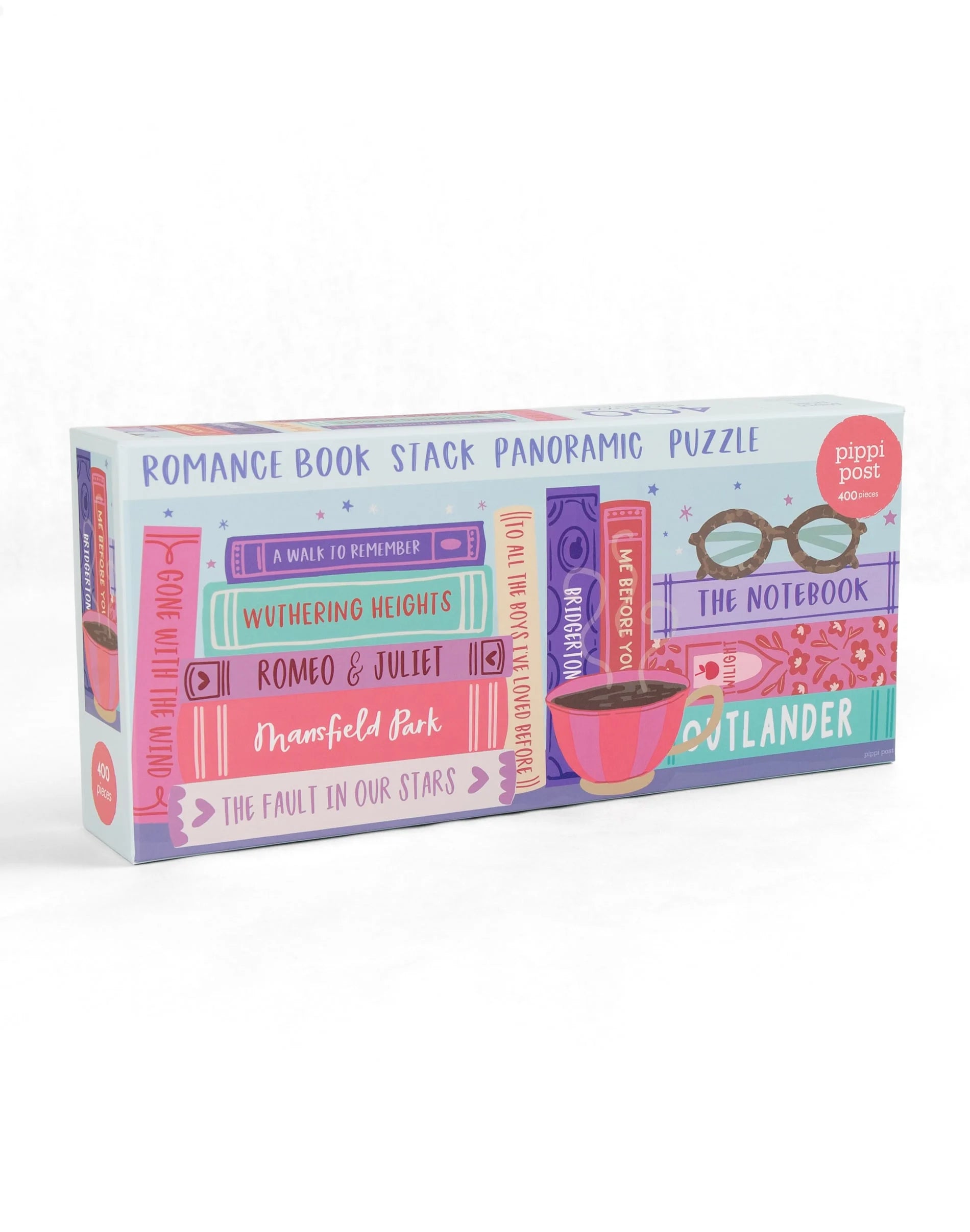 Box of a Romance Book Stack Panoramic Puzzle on a white background