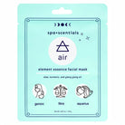 Spa•scentsials Air Element Essence Facial Mask in a light aqua blue pouch packaging, featuring Gemini, Libra, and Aquarius zodiac icons.