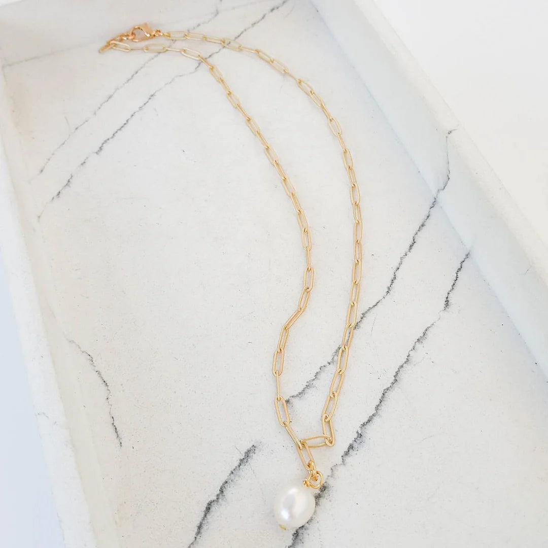 Paperclip Mini Pearl Necklace