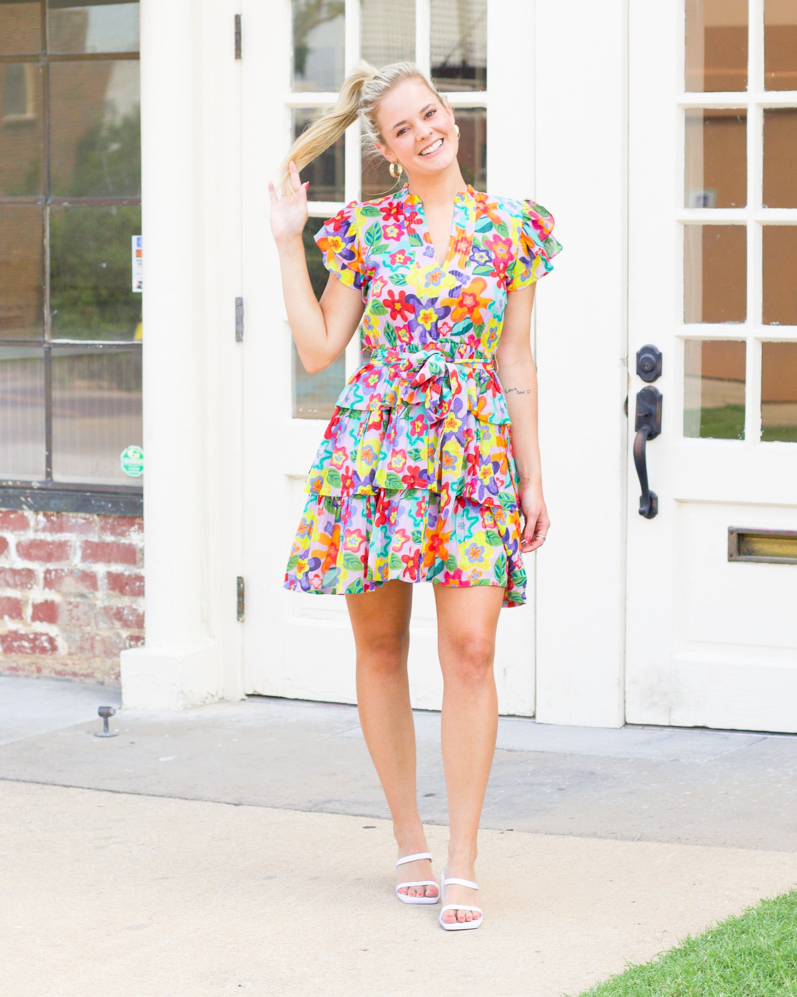 Ruffled Floral Orchid Dress