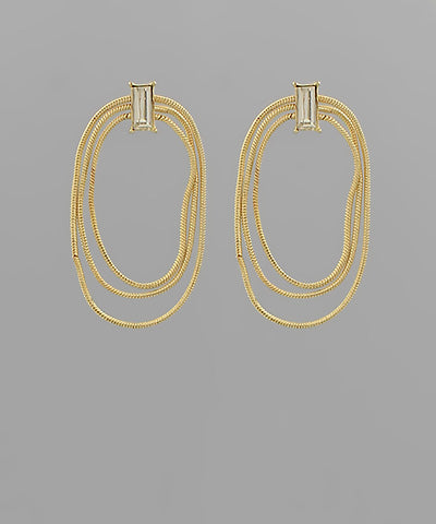 Tripe Chain Rhinestone Stud Earrings
