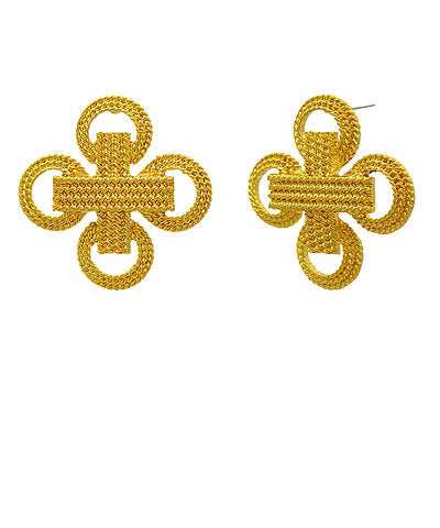 Pair of gold earrings on a white background