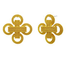 Pair of gold earrings on a white background
