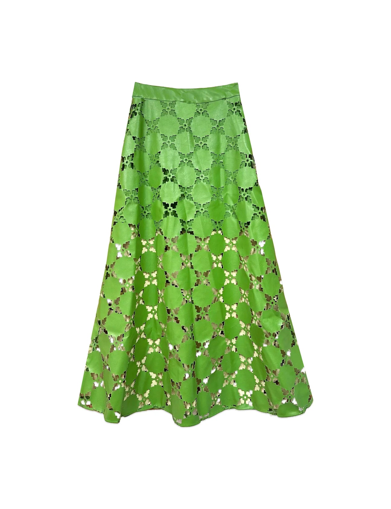 Green faux leather skirt on a white background
