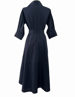 Black dress with a belt on a white background