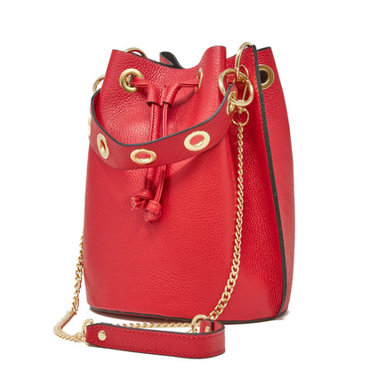 Red Leather Bucket Bag