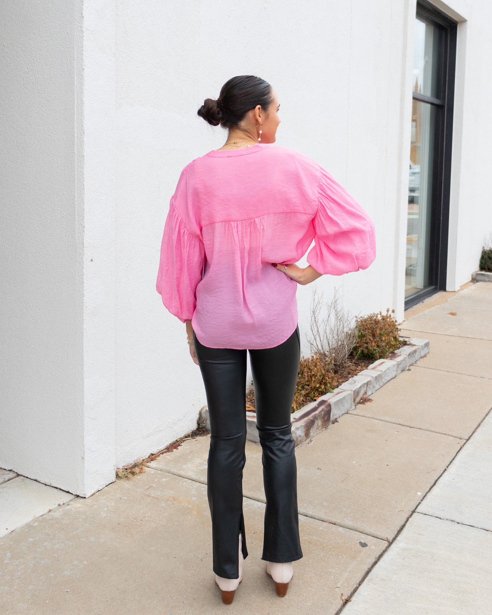 Puff Sleeve Button Down - Pink