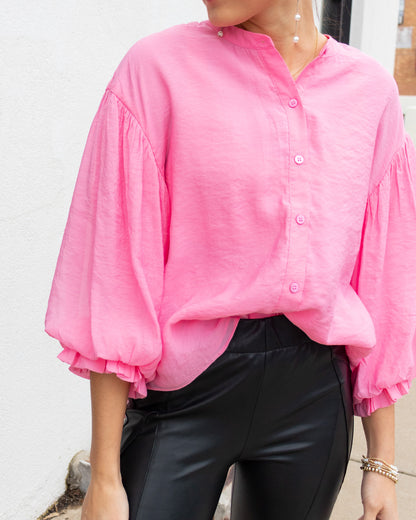 Puff Sleeve Button Down - Pink