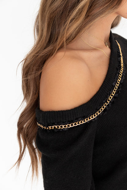 Black &amp; Gold Chain OTS Sweater
