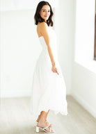 woman wearing white dress