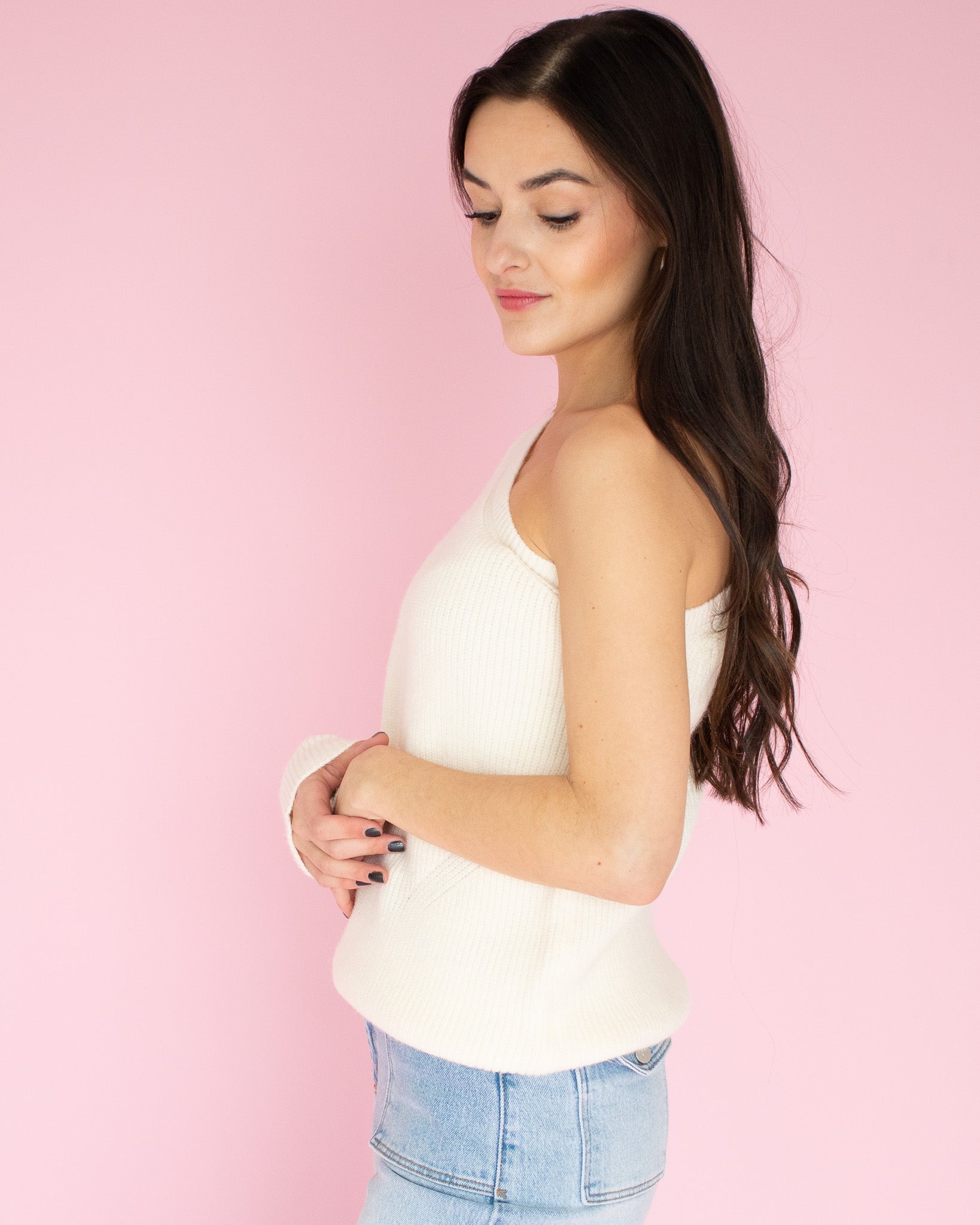 Ivory One Shoulder Sweater