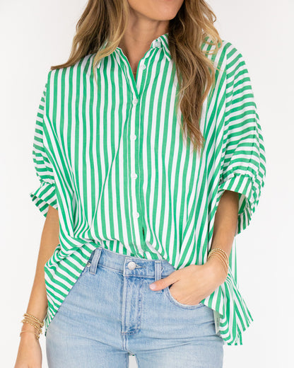 Oversized Striped Button Down - Green